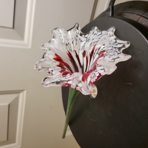 Other - Vintage Hand Blown Art Glass Flower Red & White